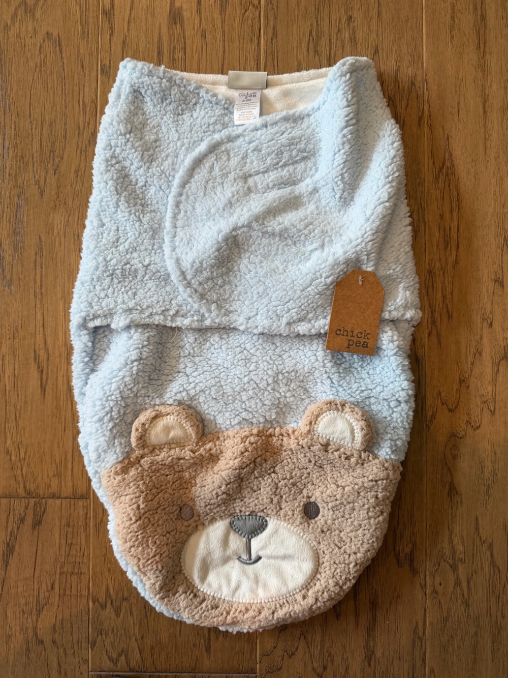 chick pea Light Blue & Tan Bear Hooded Baby Wrap